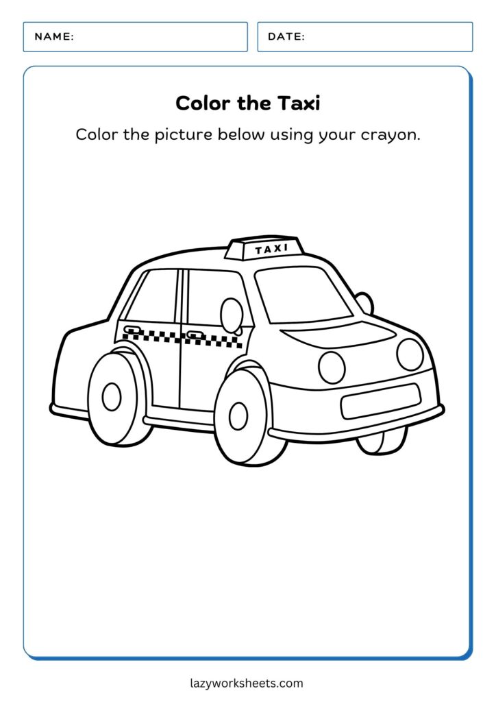 Color the Taxi Worksheet - Lazy Worksheets