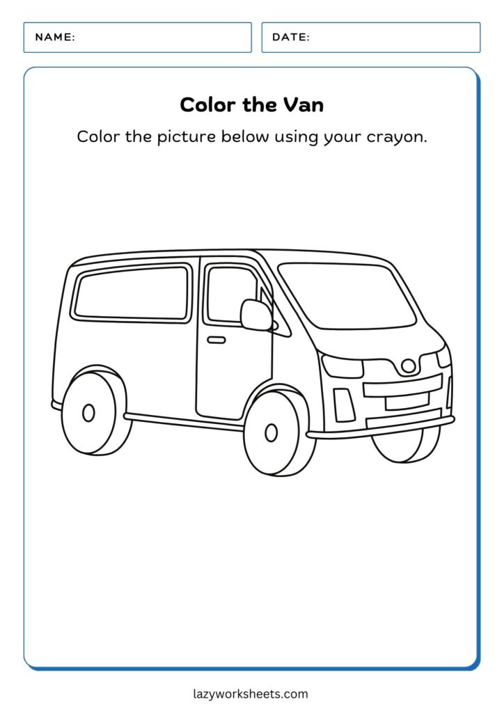 Color the Van Worksheet - Lazy Worksheets