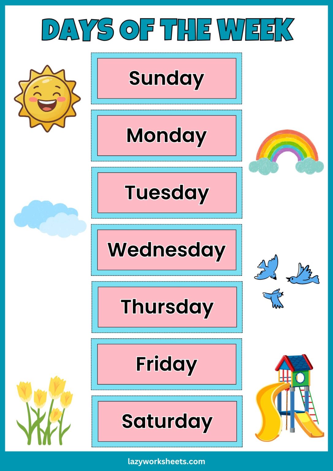 Days Of The Week Charts | Free Printable PDF Charts | Lazy Worksheets