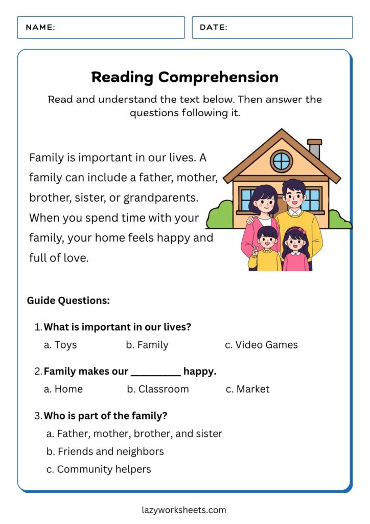 Reading Comprehension Grade 1 Worksheet Family - Lazy Worksheets