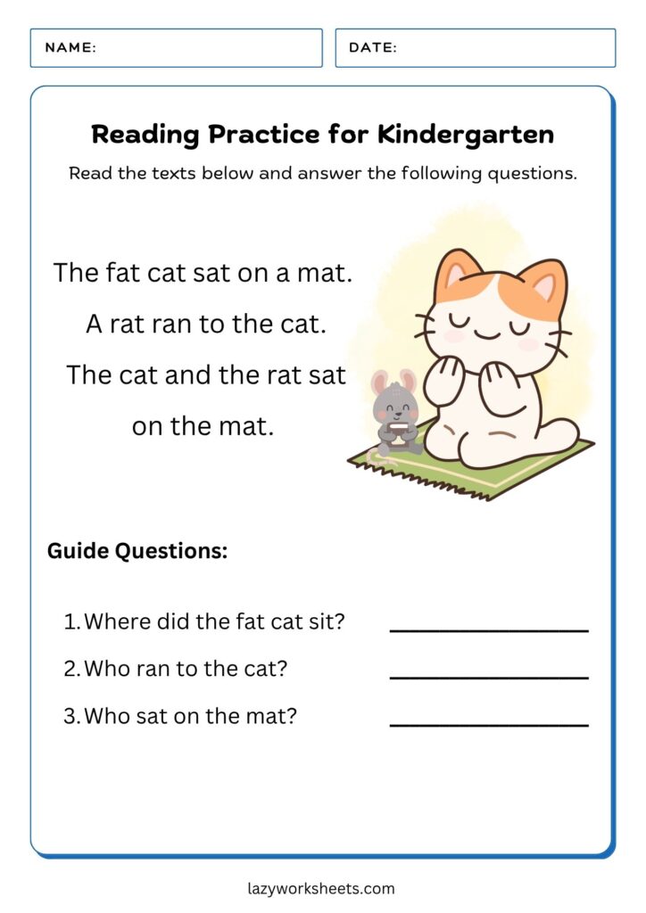 Reading Practice for Kindergarten Worksheet 1 - Lazy Worksheets