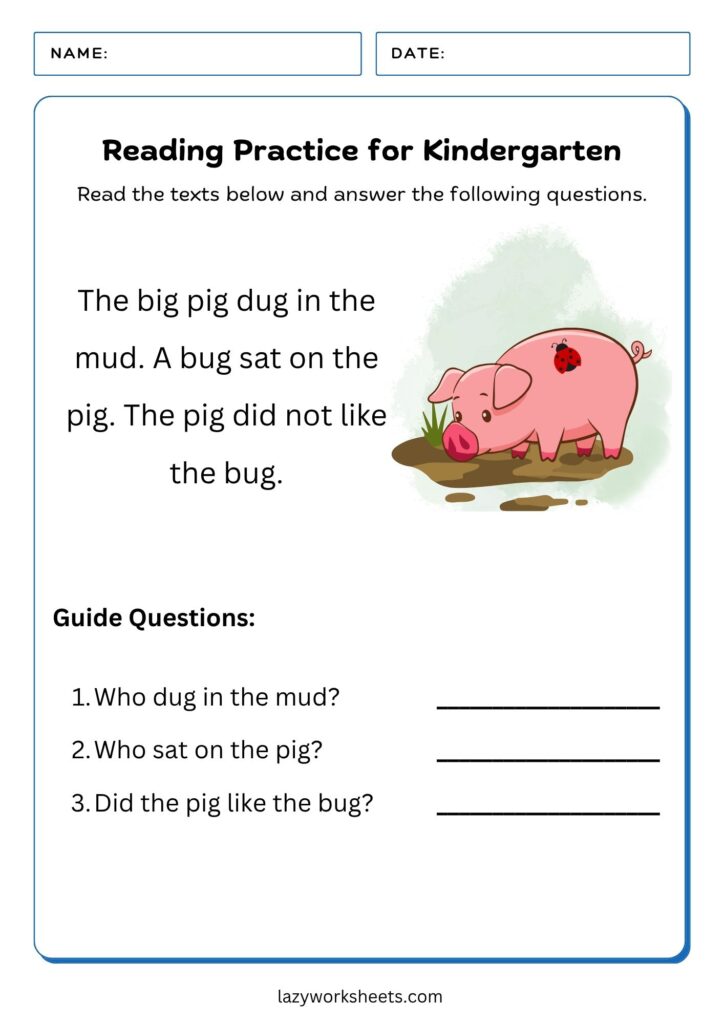 Reading Practice for Kindergarten Worksheet 3 - Lazy Worksheets