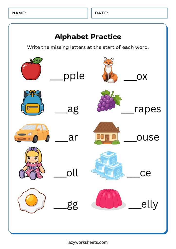 Alphabet Practice - Starting Letters Worksheet A-J