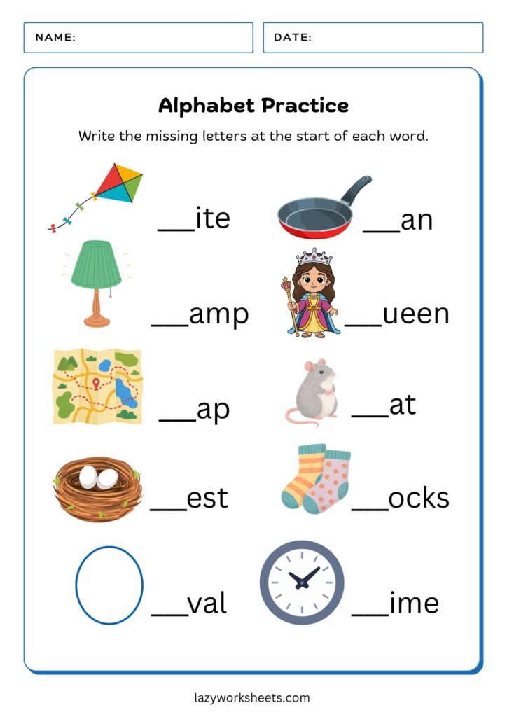 Alphabet Practice - Starting Letters Worksheet K-T