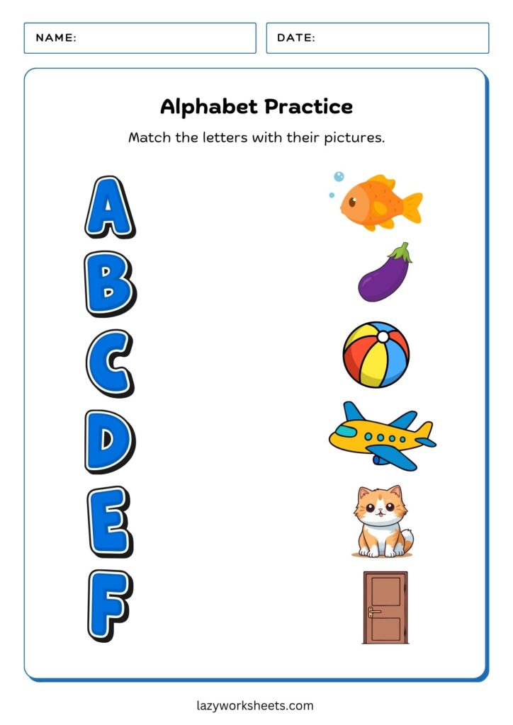 Matching Letters A-F Worksheet - Lazy Worksheets