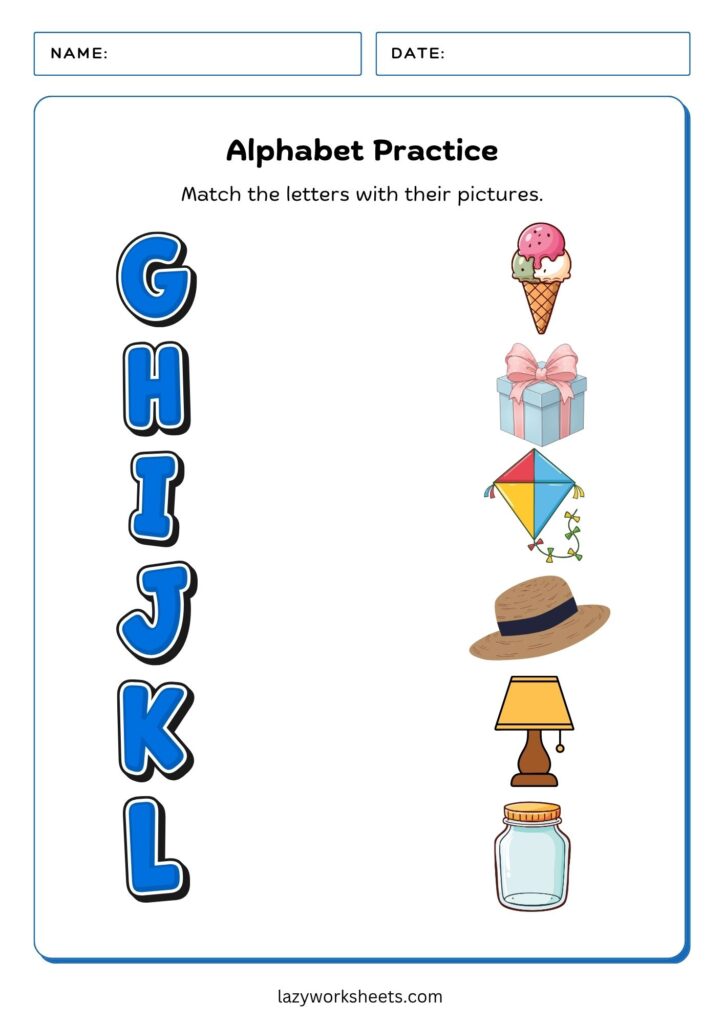 Matching Letters G-L Worksheet - Lazy Worksheets