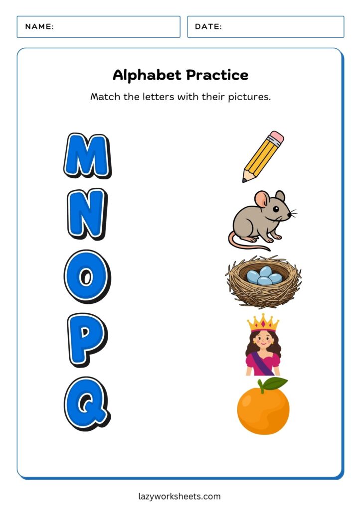 Matching Letters M-Q Worksheet - Lazy Worksheets