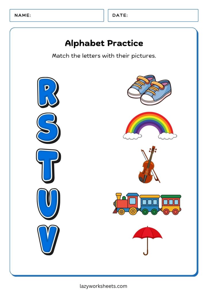 Matching Letters R-V Worksheet - Lazy Worksheets