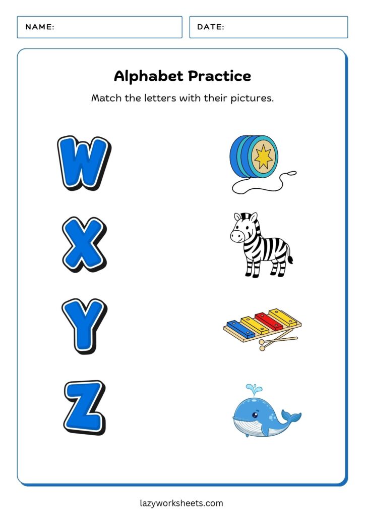 Matching Letters W-Z Worksheet - Lazy Worksheets