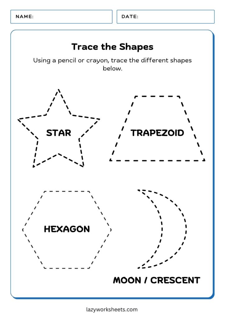 Trace the Shapes Worksheet 3 - Lazy Worksheets